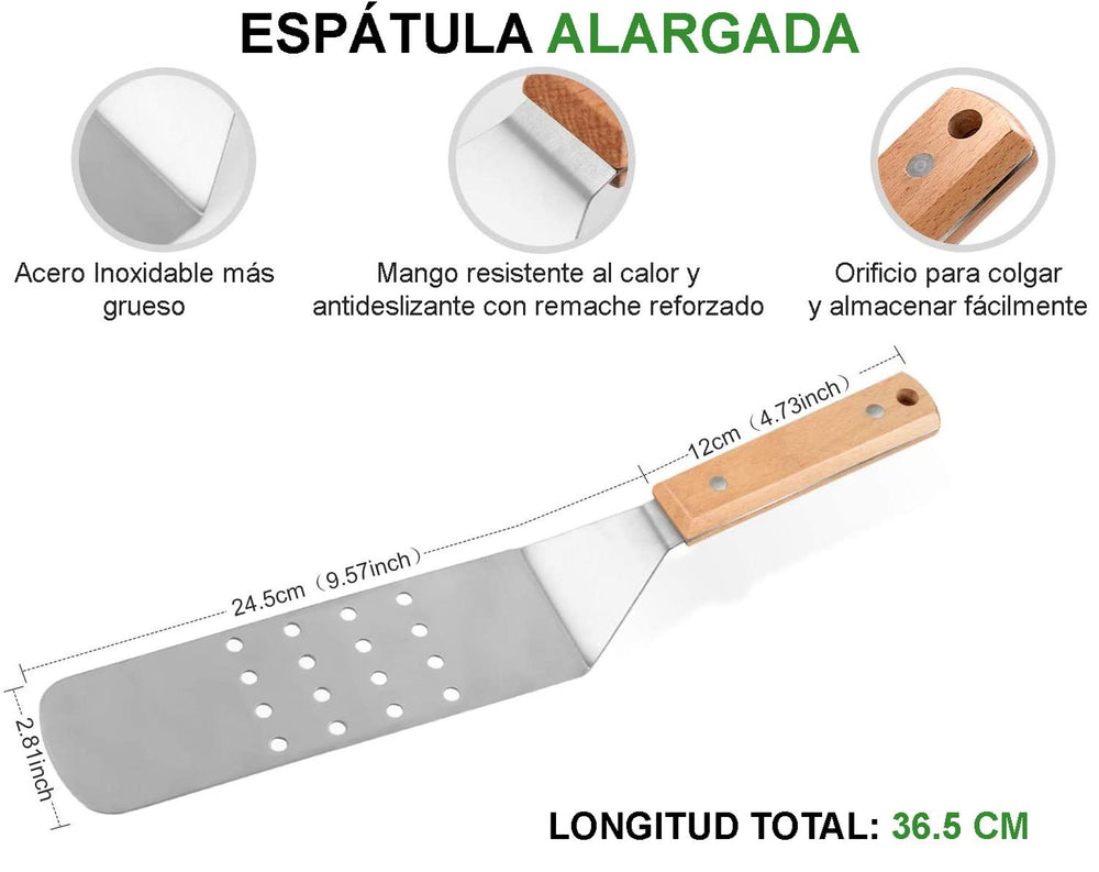 Juego 2 espátulas de acero inoxidable con mango de madera
