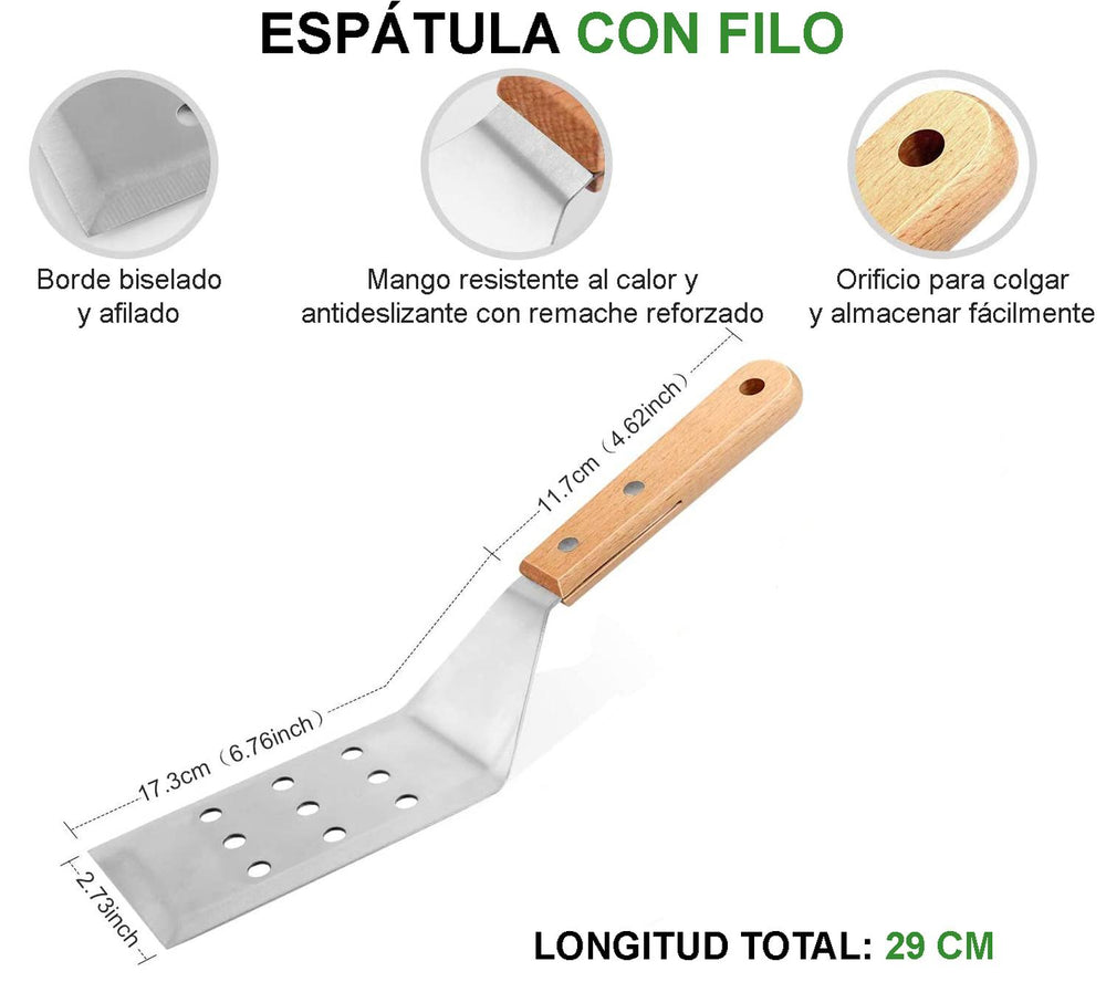 Juego 2 espátulas de acero inoxidable con mango de madera