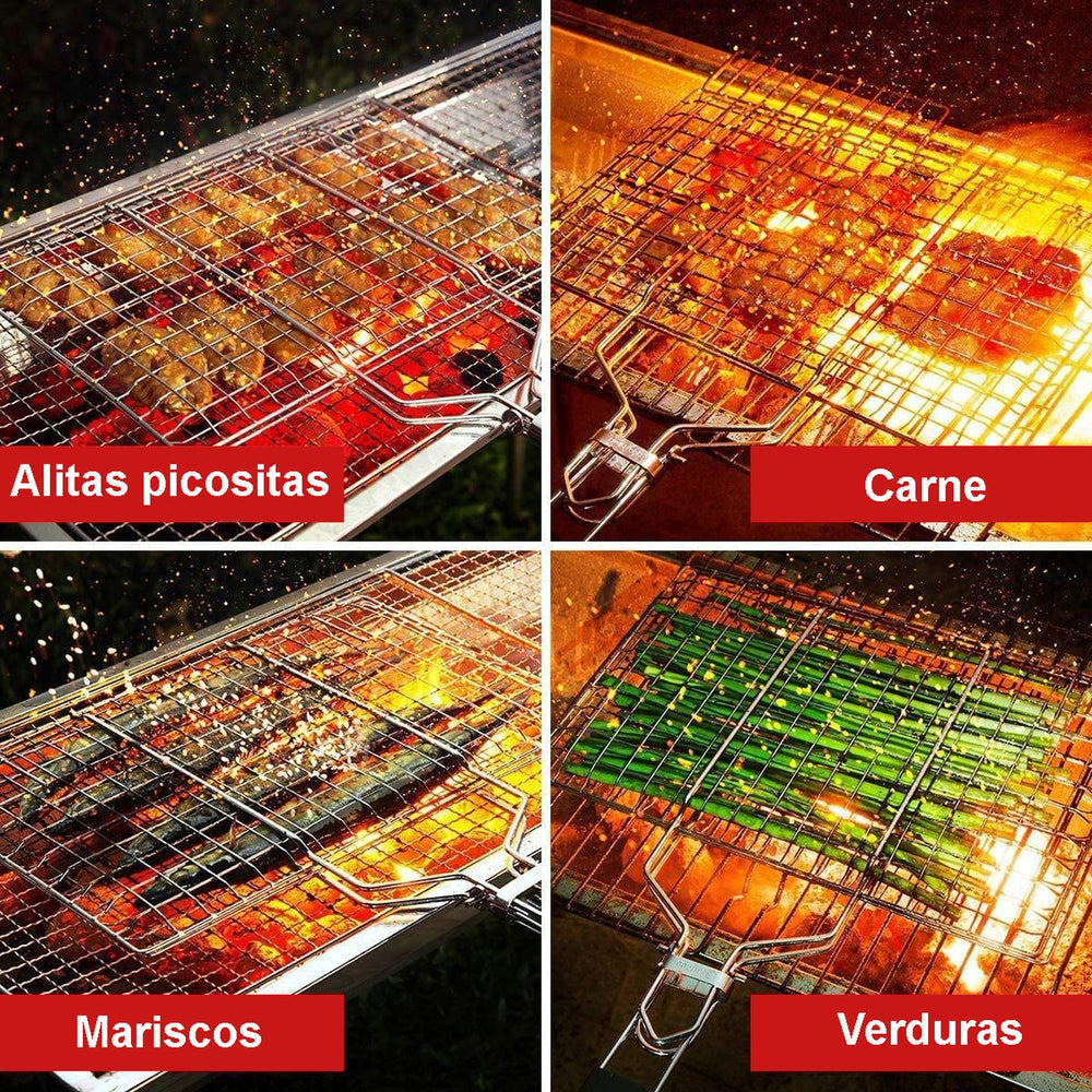 Cesta portátil de acero inoxidable para pescado a la parrilla