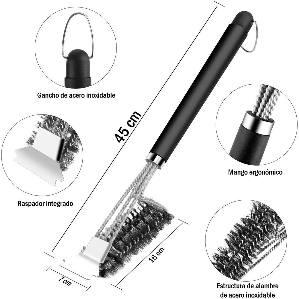 Cepillo para parrilla para barbacoa Acero Inoxidable 3 en 1