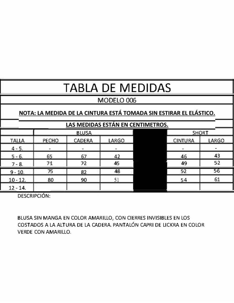 Ropa Deportiva para niña conjunto blusa/legging 006