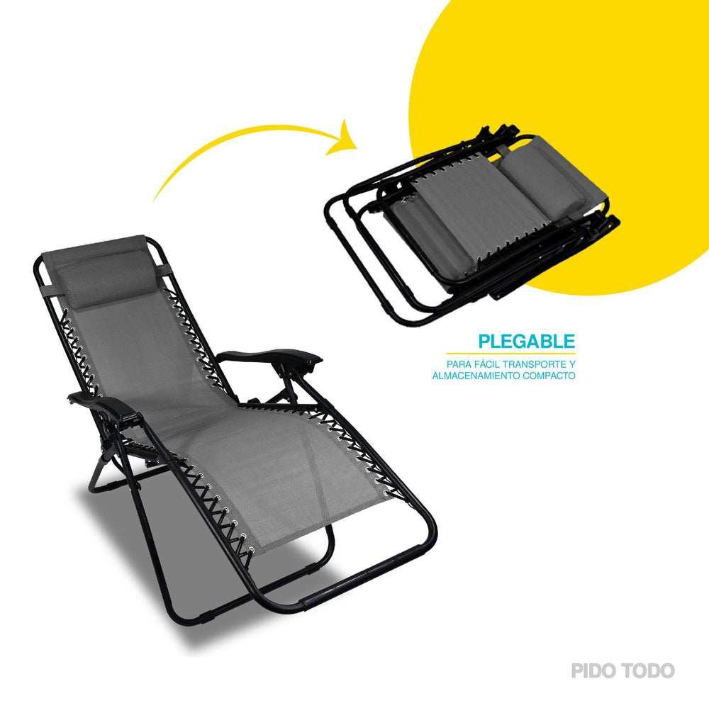 Set De 2 Sillas Tipo Camastro Plegable Tecnologia Gravedad Cero Reclinable