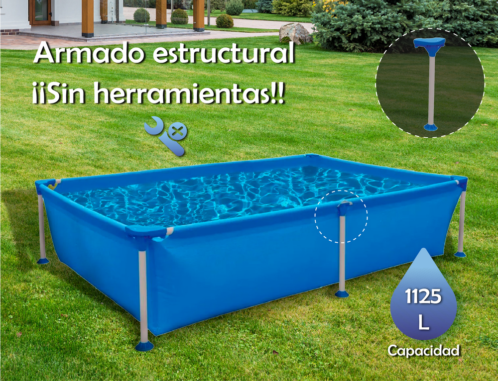 Alberca Piscina Rectangular Estructura de Acero 1.88m x 1.27m x 42cm