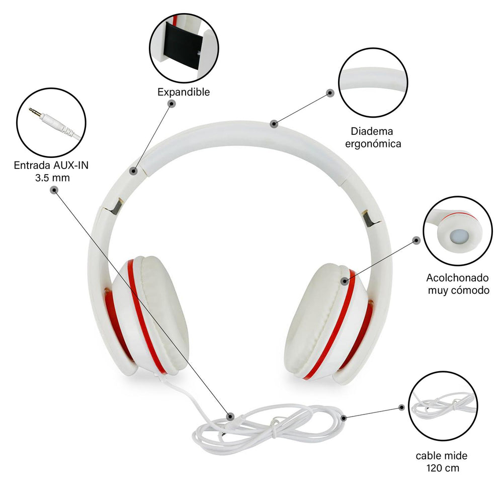 Audifonos sonido estéreo alámbricos cable 1.2mts BS-HPWR-01