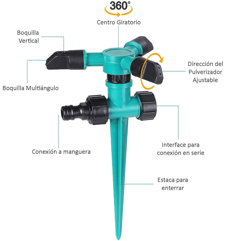 Kit 2 Aspersores de Jardín Rociador giratorio Automático 360°