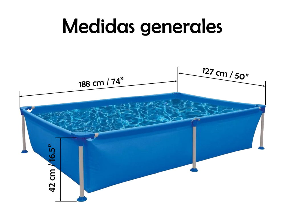 Alberca Piscina Rectangular Estructura de Acero 1.88m x 1.27m x 42cm