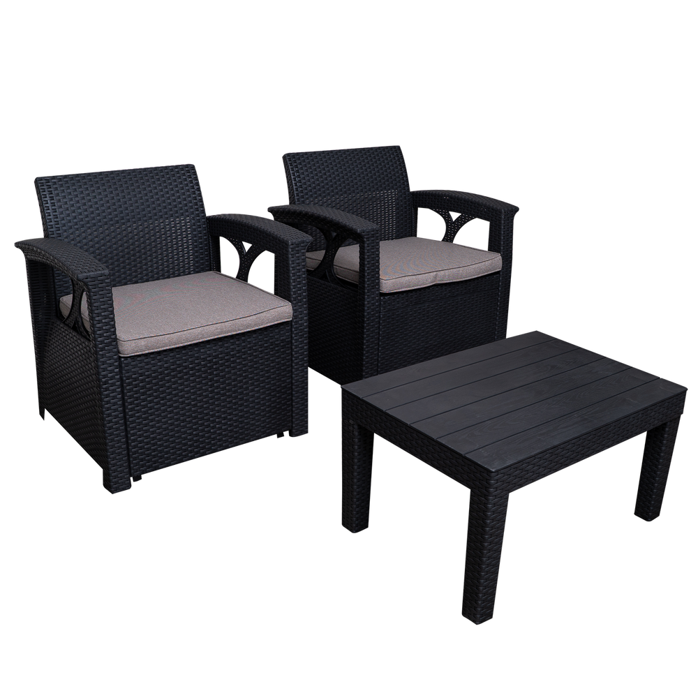 Set de 2 sillones de Rattan y Mesa para Jardín SO-RSET2-01