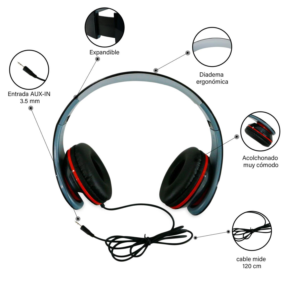 Audifonos sonido estéreo alámbricos cable 1.2mts BS-HPWR-01