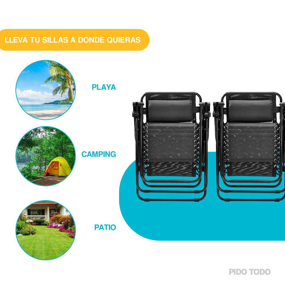 Set De 2 Sillas Tipo Camastro Plegable Tecnologia Gravedad Cero Reclinable