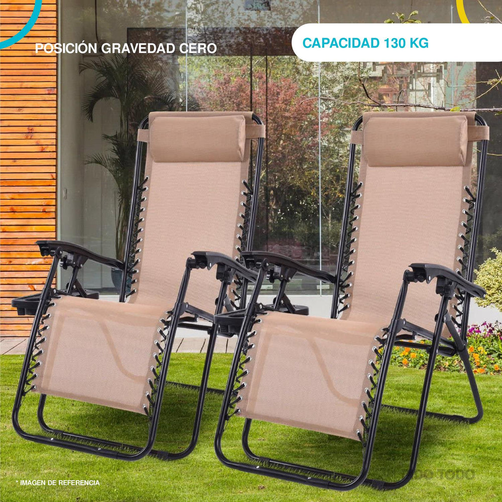 Set De 2 Sillas Tipo Camastro Plegable Tecnologia Gravedad Cero Reclinable