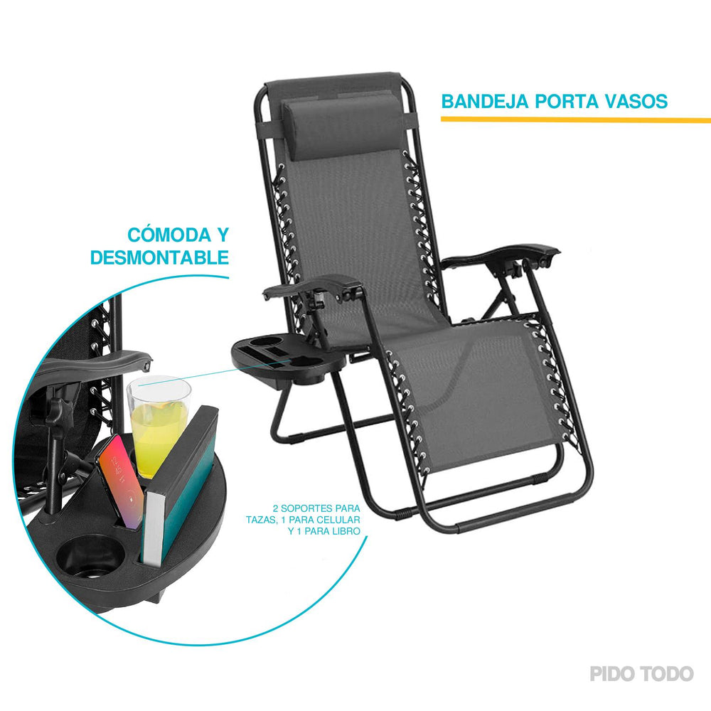 Set De 2 Sillas Tipo Camastro Plegable Tecnologia Gravedad Cero Reclinable