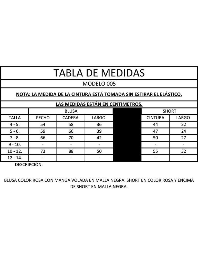 Ropa Deportiva para niña conjunto blusa/short 005