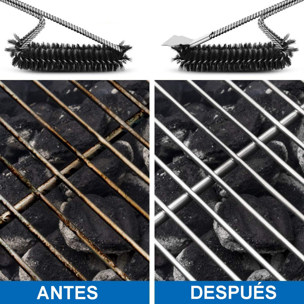 Cepillo para parrilla para barbacoa Acero Inoxidable 3 en 1