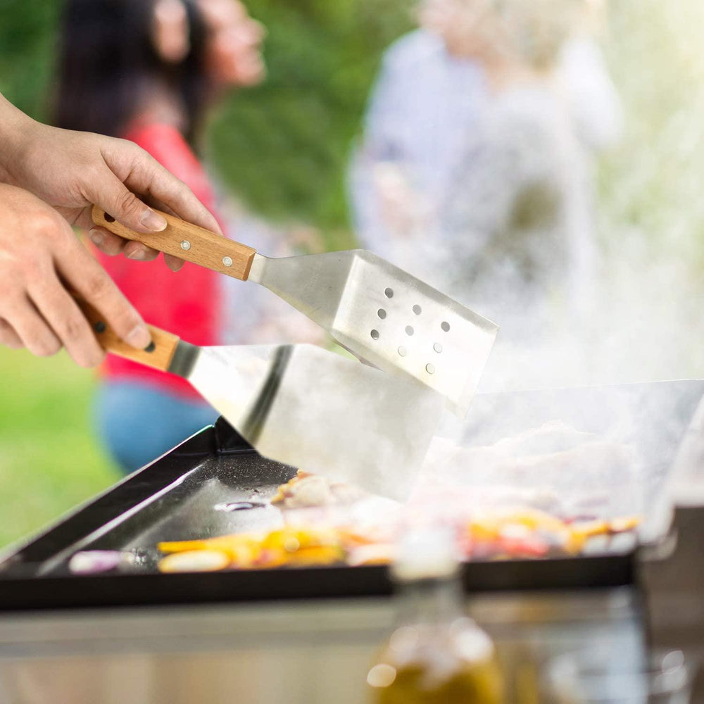 Juego 2 espátulas de acero inoxidable con mango de madera