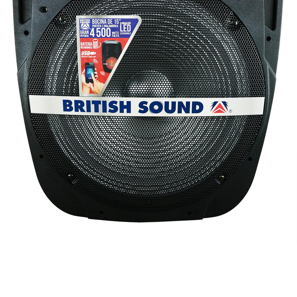 Bocina British Sound Bateria recargable 4500w Con Bluetooth
