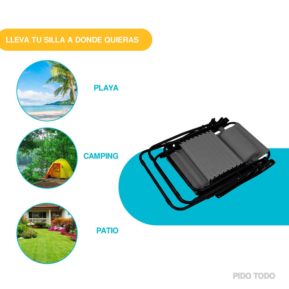 Set De 2 Sillas Tipo Camastro Plegable Tecnologia Gravedad Cero Reclinable