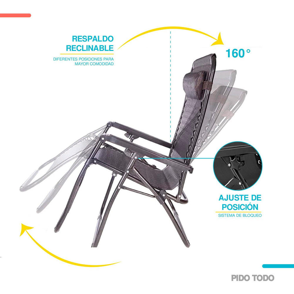 Set De 2 Sillas Tipo Camastro Plegable Tecnologia Gravedad Cero Reclinable