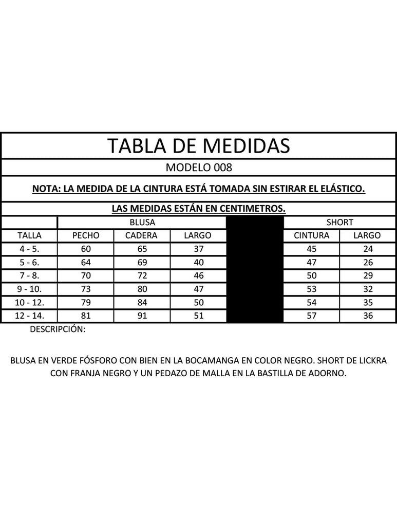 Ropa Deportiva para niña conjunto blusa/short 008