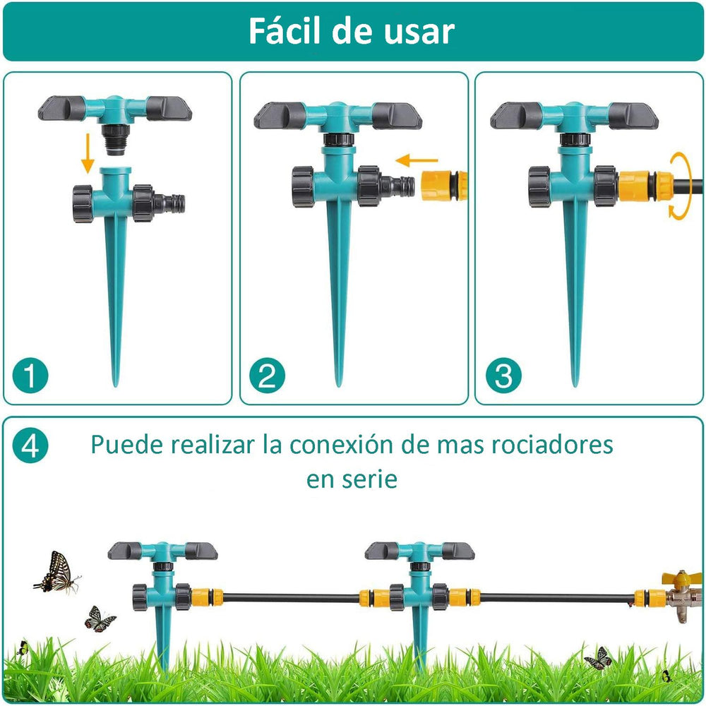Kit 2 Aspersores de Jardín Rociador giratorio Automático 360°