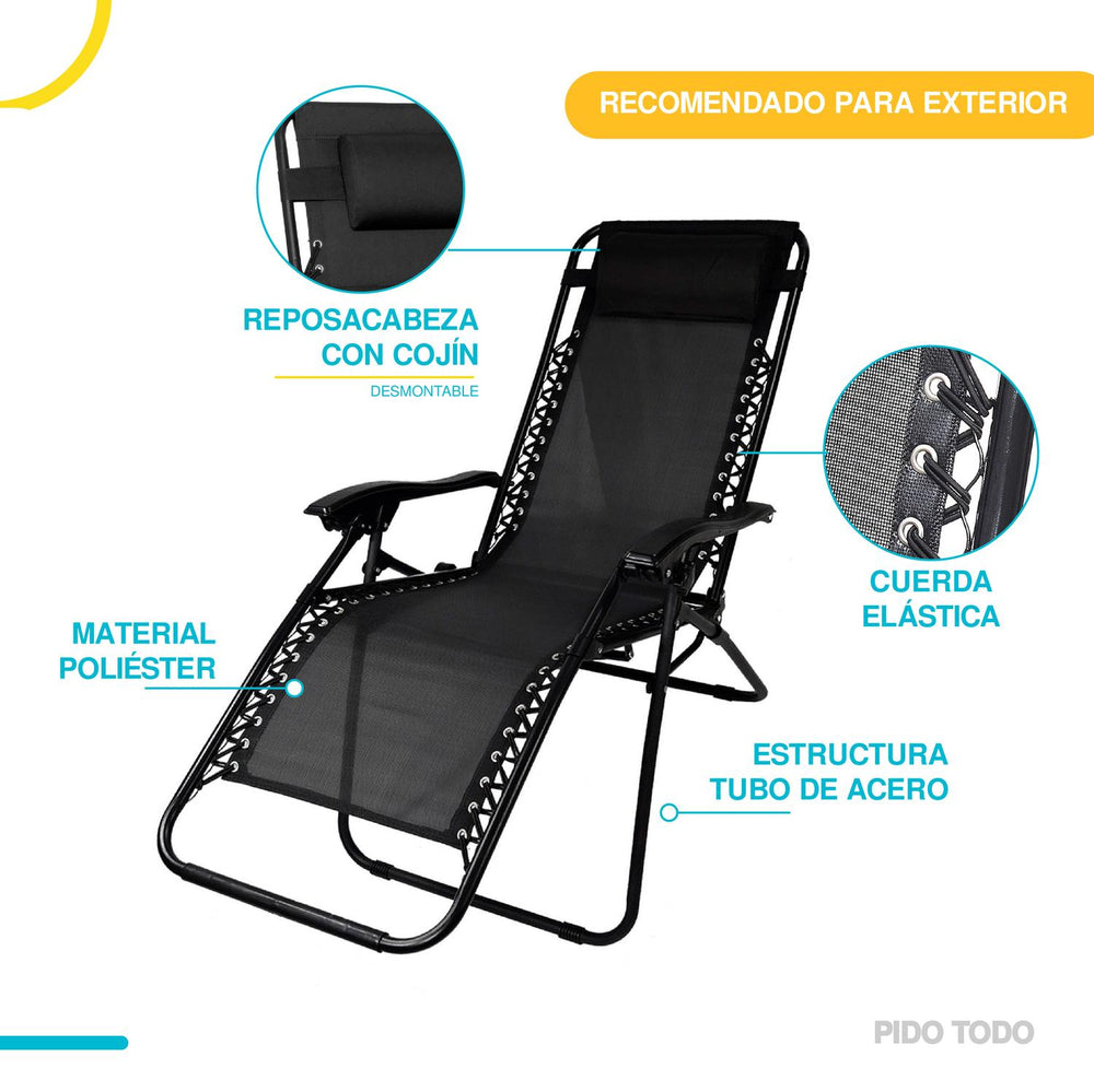 Set De 2 Sillas Tipo Camastro Plegable Tecnologia Gravedad Cero Reclinable