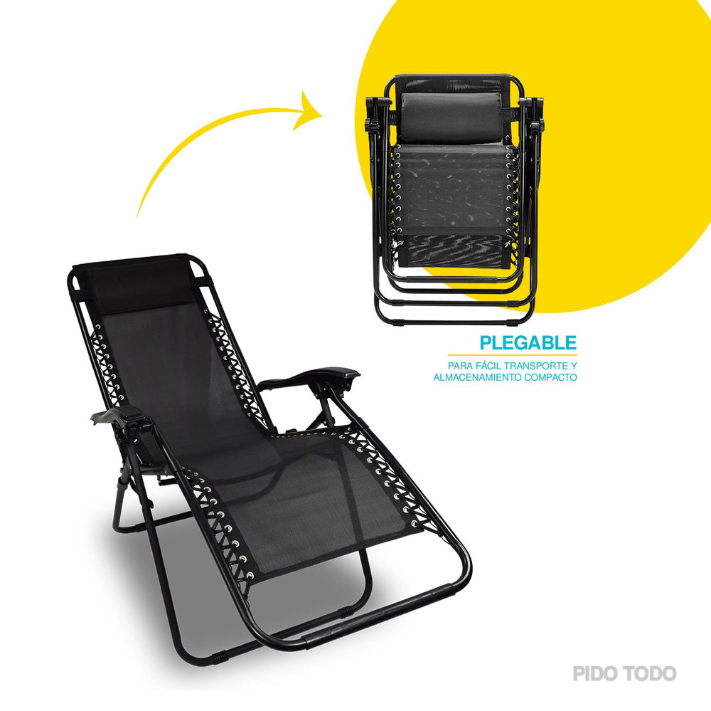 Set De 2 Sillas Tipo Camastro Plegable Tecnologia Gravedad Cero Reclinable