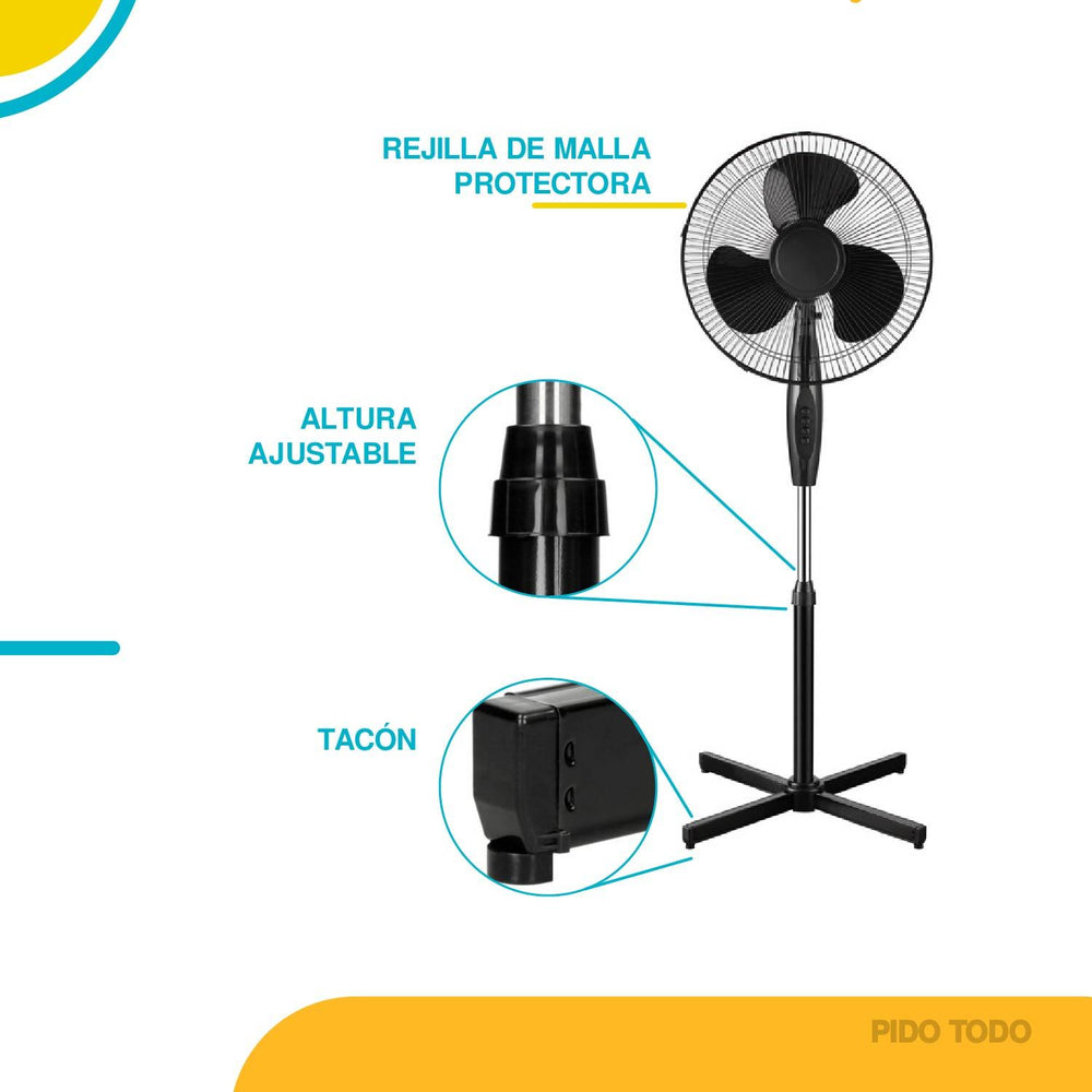 Abanico de Pedestal 16plg Giratorio Negro