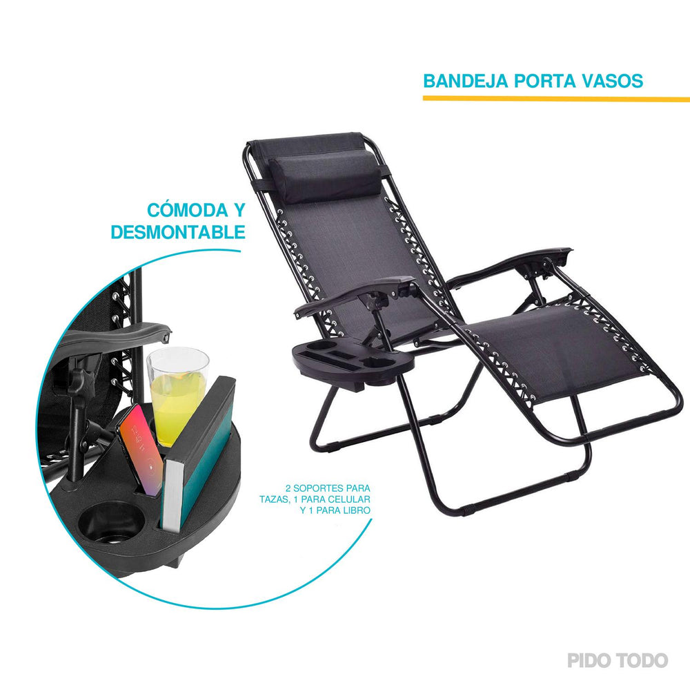 Set De 2 Sillas Tipo Camastro Plegable Tecnologia Gravedad Cero Reclinable