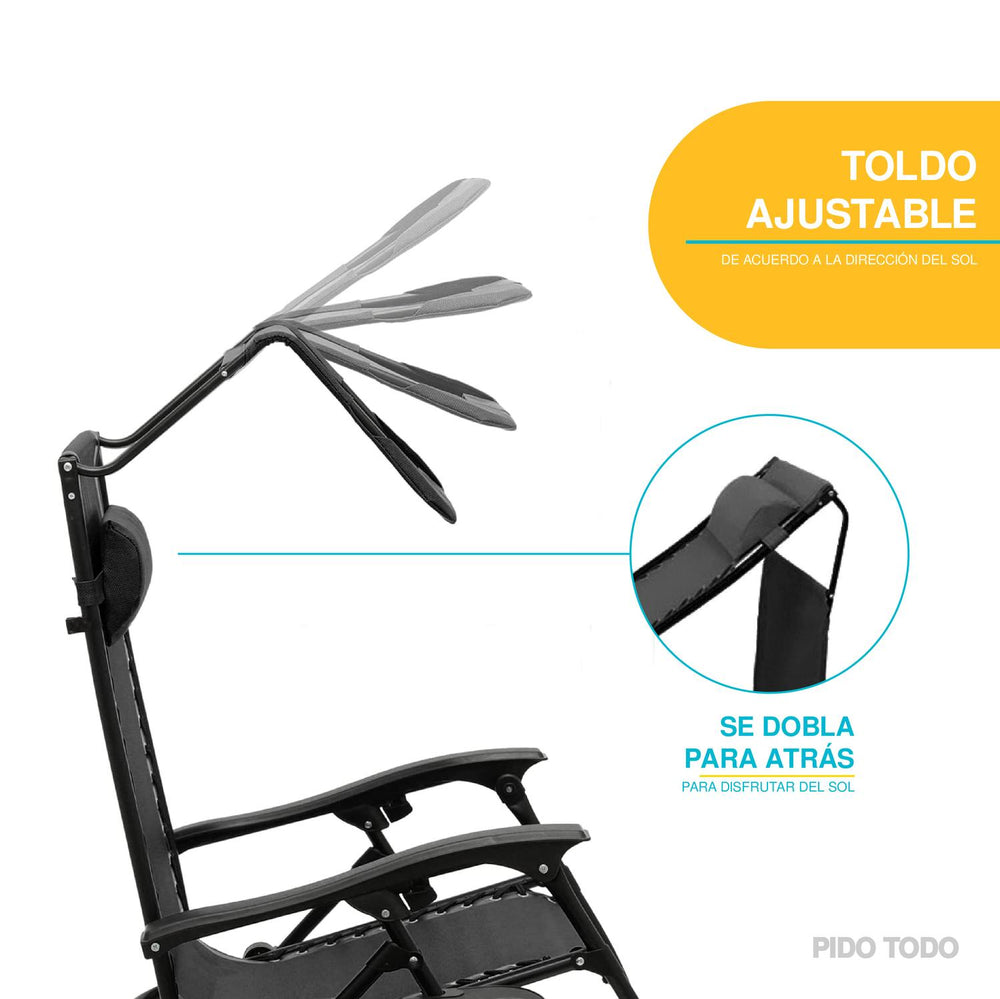 Set De 2 Sillas Camastro Plegable Tecnologia Gravedad Cero Reclinable con sombrilla