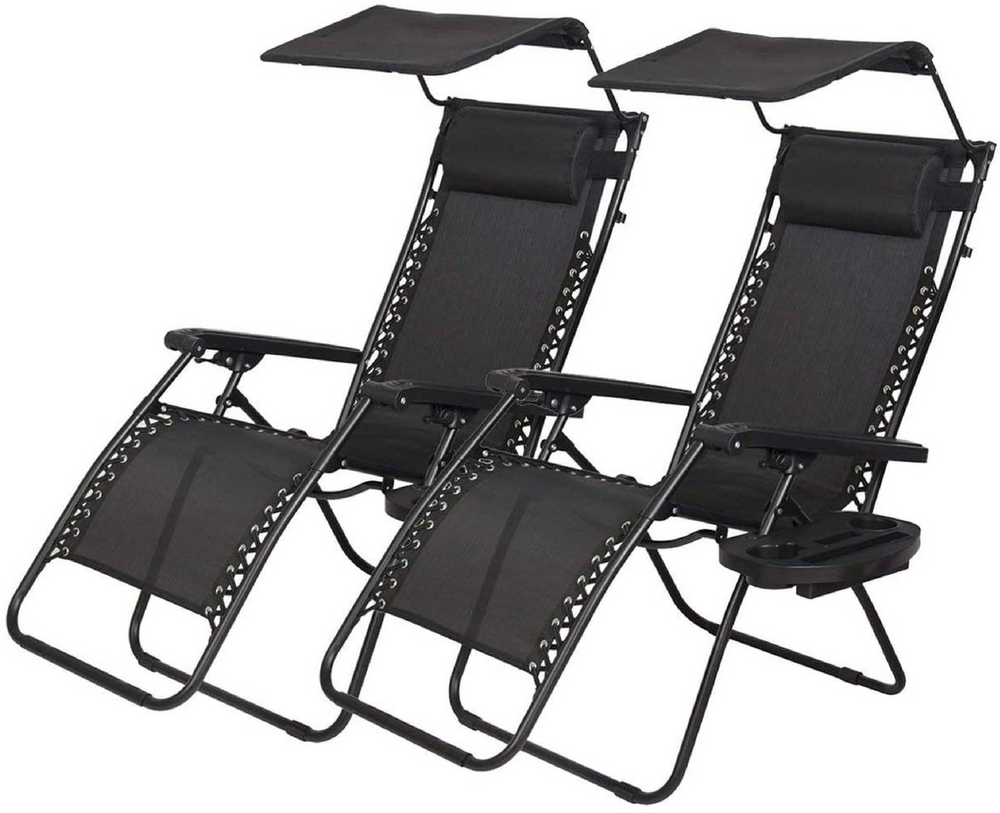 Set De 2 Sillas Camastro Plegable Tecnologia Gravedad Cero Reclinable con sombrilla