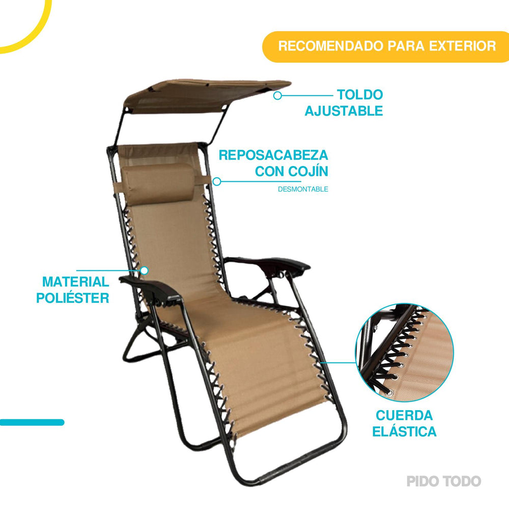 Set De 2 Sillas Camastro Plegable Tecnologia Gravedad Cero Reclinable con sombrilla