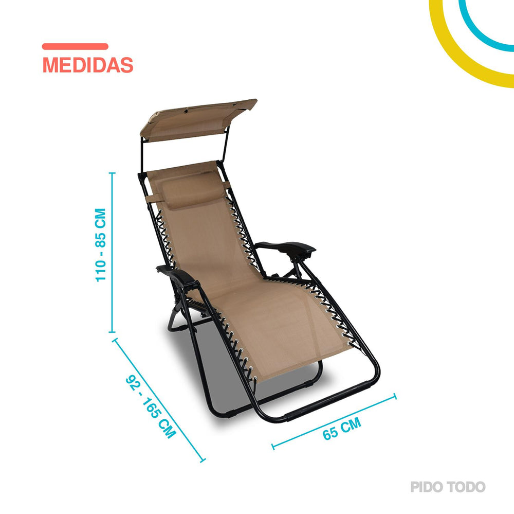 Set De 2 Sillas Camastro Plegable Tecnologia Gravedad Cero Reclinable con sombrilla