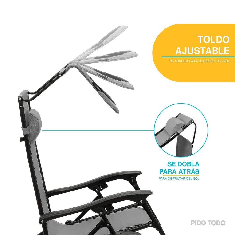 Set De 2 Sillas Camastro Plegable Tecnologia Gravedad Cero Reclinable con sombrilla