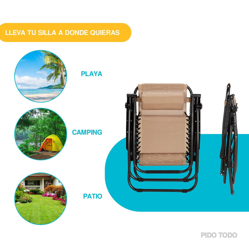 Set De 2 Sillas Camastro Plegable Tecnologia Gravedad Cero Reclinable con sombrilla