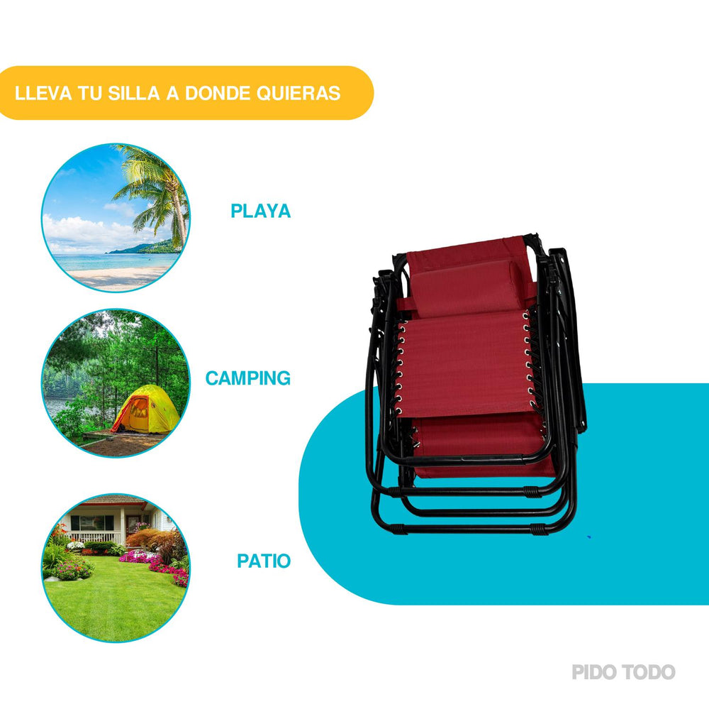 Set De 2 Sillas Camastro Plegable Tecnologia Gravedad Cero Reclinable con sombrilla