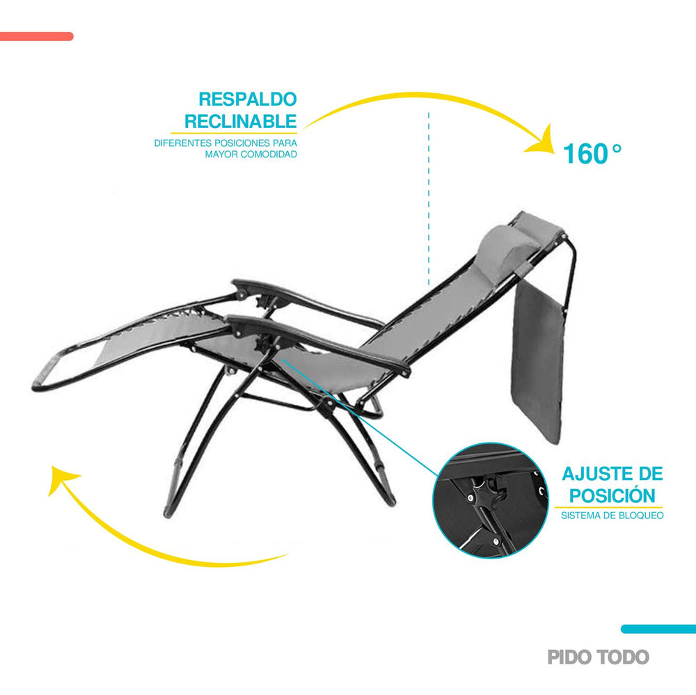Set De 2 Sillas Camastro Plegable Tecnologia Gravedad Cero Reclinable con sombrilla