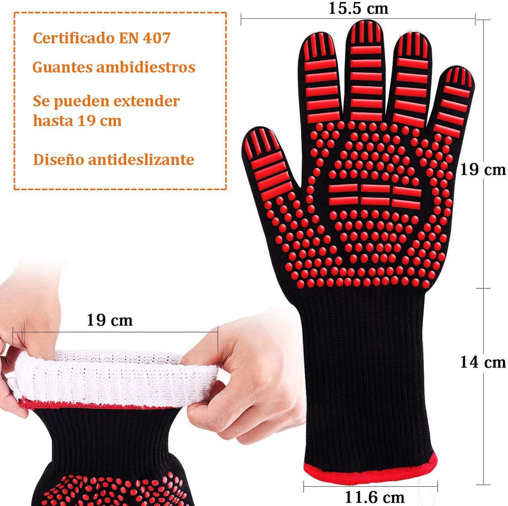 Guantes ignífugos para barbacoa, guantes resistentes a cortes de parrilla  1472°F guantes resistentes al calor, guantes de horno de silicona