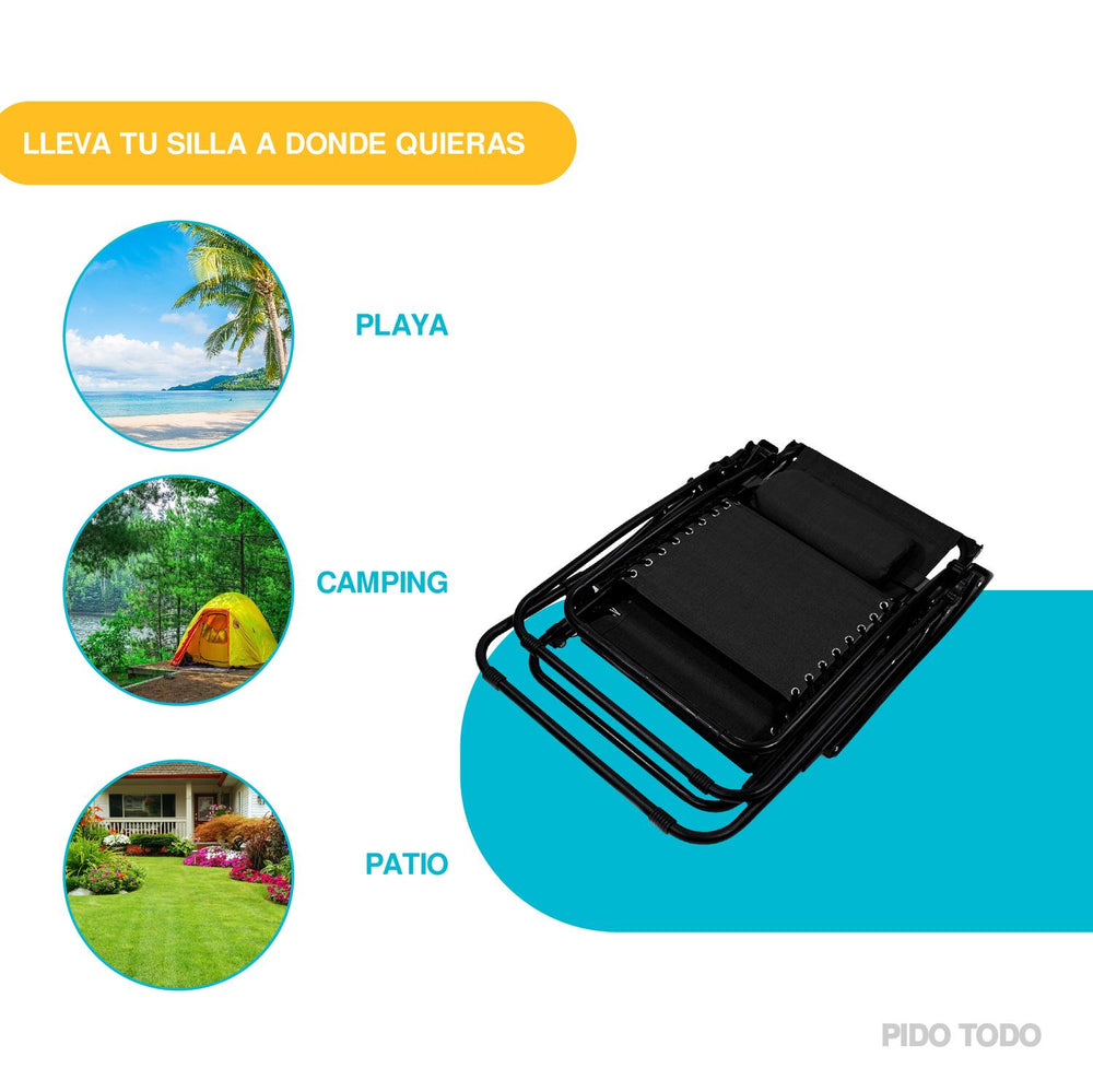 Set De 2 Sillas Camastro Plegable Tecnologia Gravedad Cero Reclinable con sombrilla