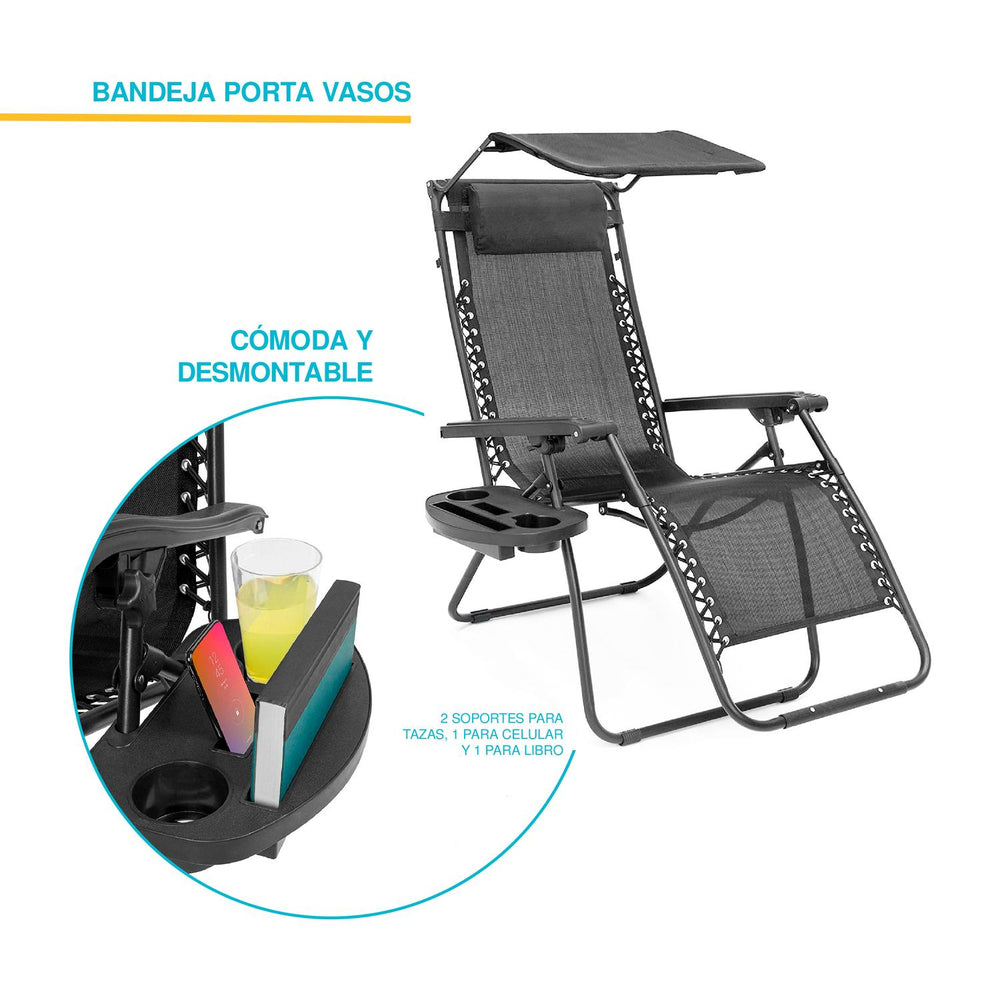 Set De 2 Sillas Camastro Plegable Tecnologia Gravedad Cero Reclinable con sombrilla