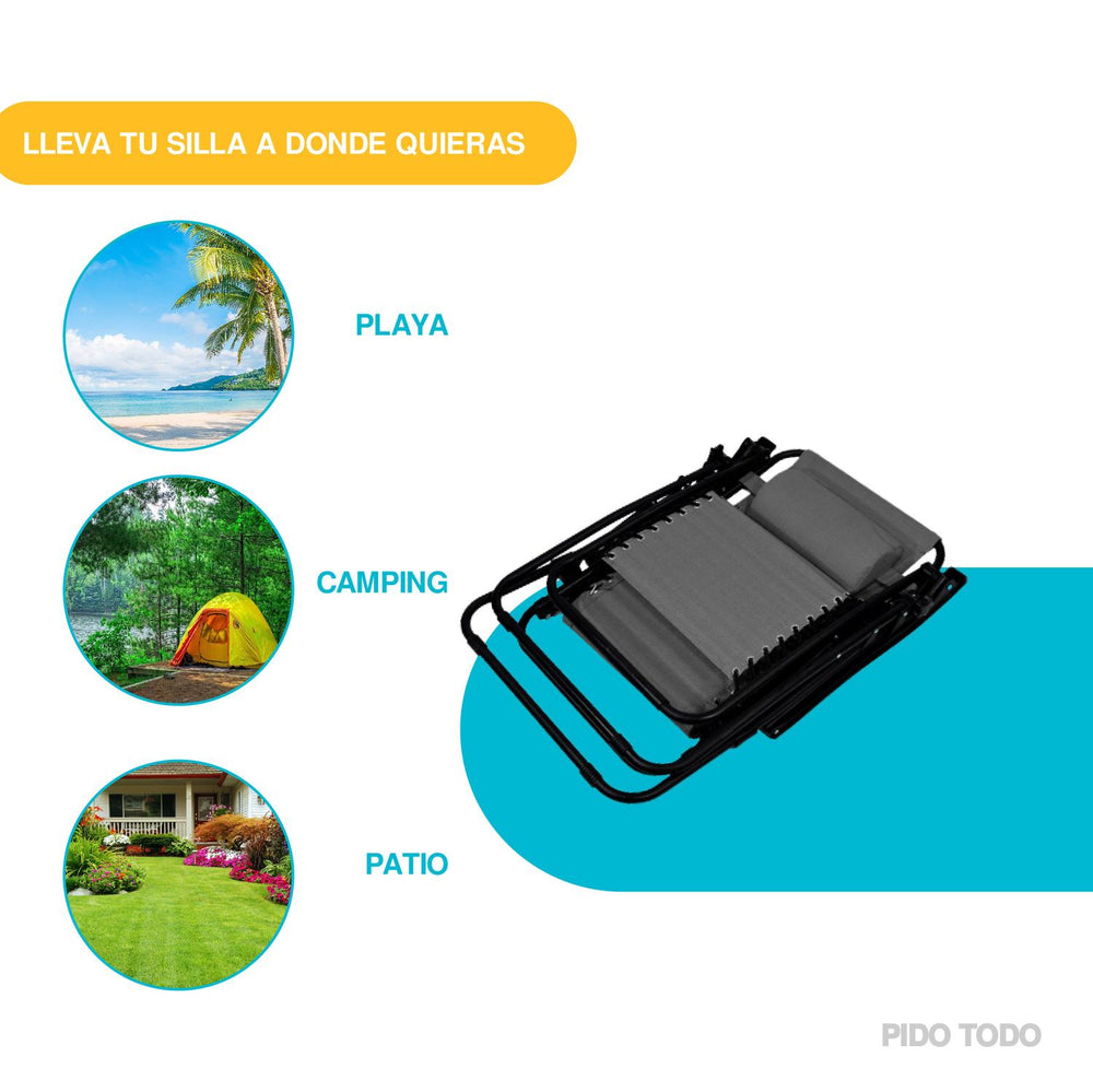 Set De 2 Sillas Camastro Plegable Tecnologia Gravedad Cero Reclinable con sombrilla
