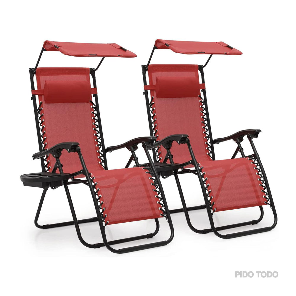 Set De 2 Sillas Camastro Plegable Tecnologia Gravedad Cero Reclinable con sombrilla