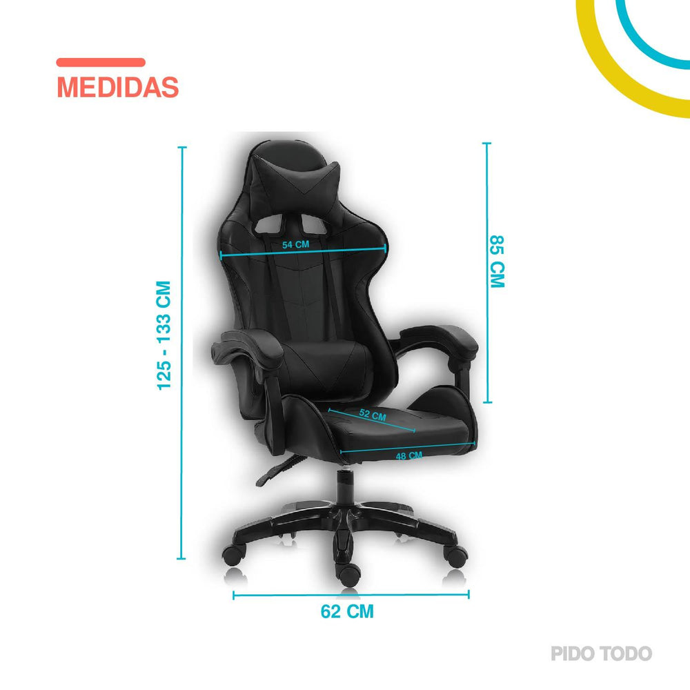 Silla de escritorio gamer ergonómica Reclinable Comoda Homeoffice NEGRO