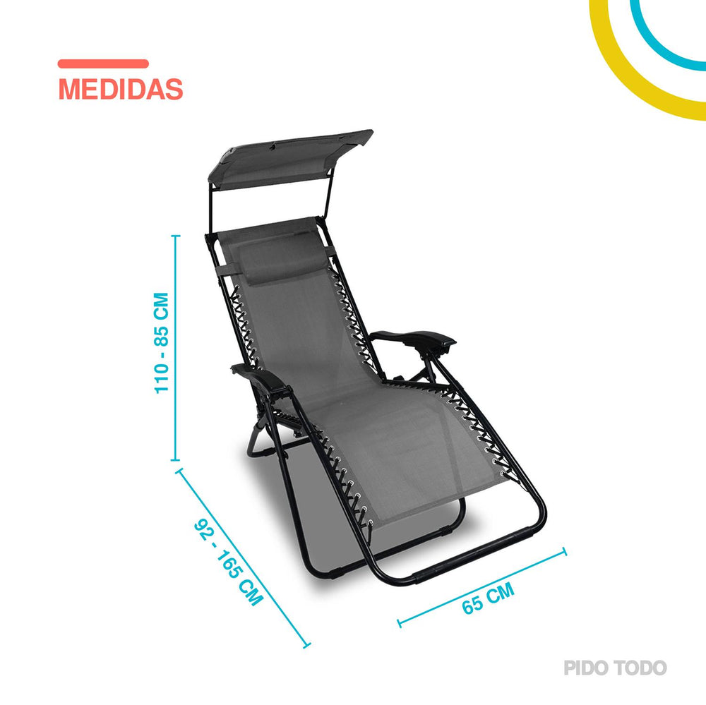 Set De 2 Sillas Camastro Plegable Tecnologia Gravedad Cero Reclinable con sombrilla