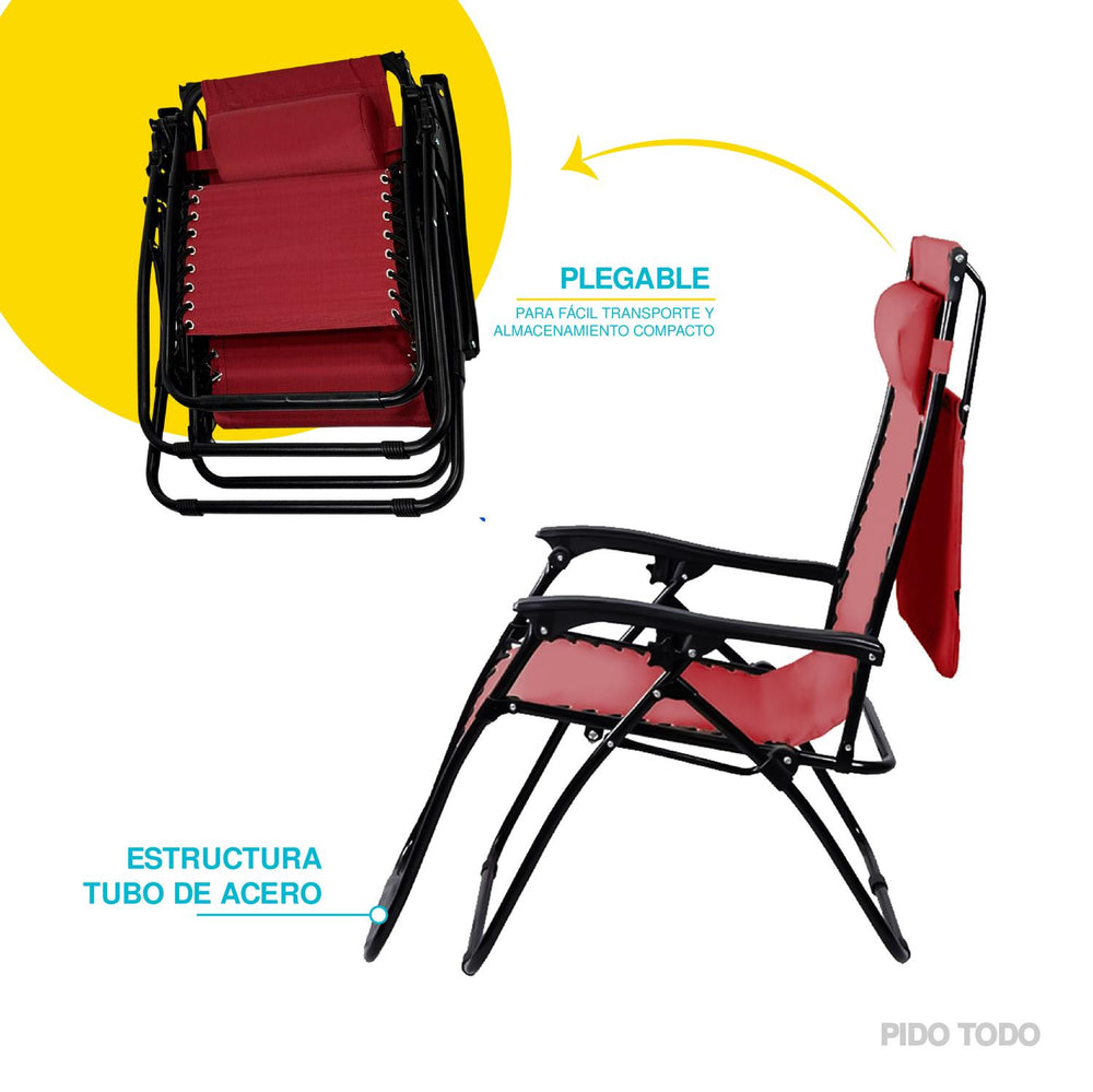 Set De 2 Sillas Camastro Plegable Tecnologia Gravedad Cero Reclinable con sombrilla