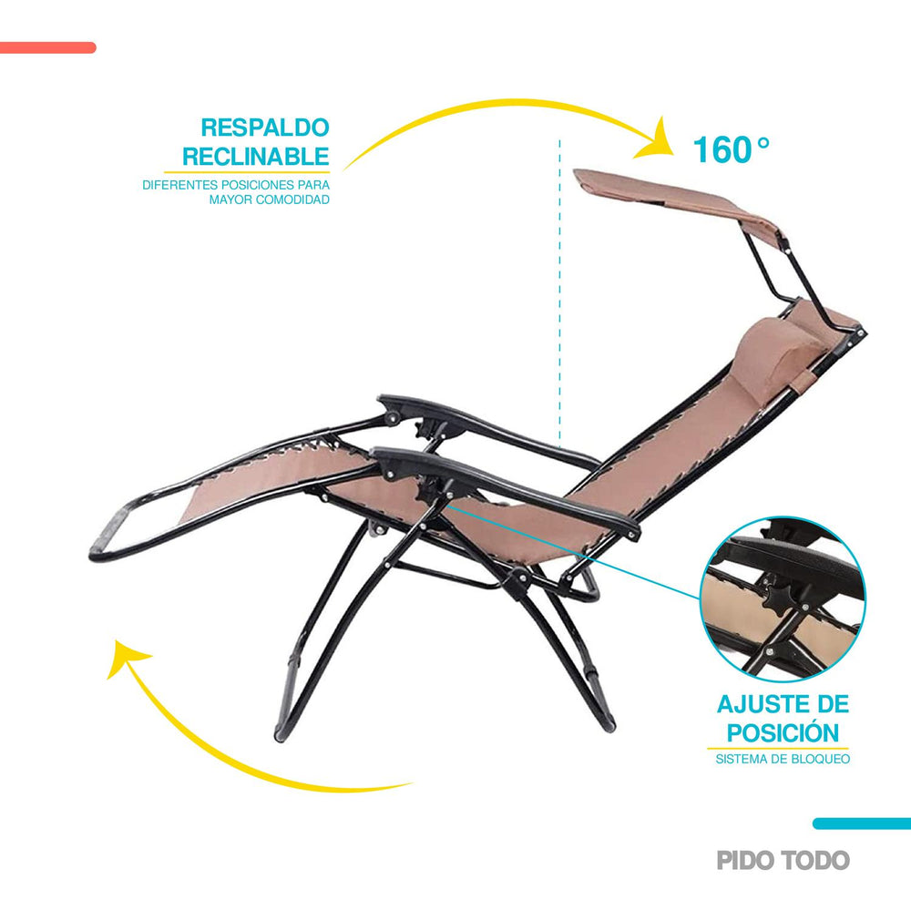 Set De 2 Sillas Camastro Plegable Tecnologia Gravedad Cero Reclinable con sombrilla