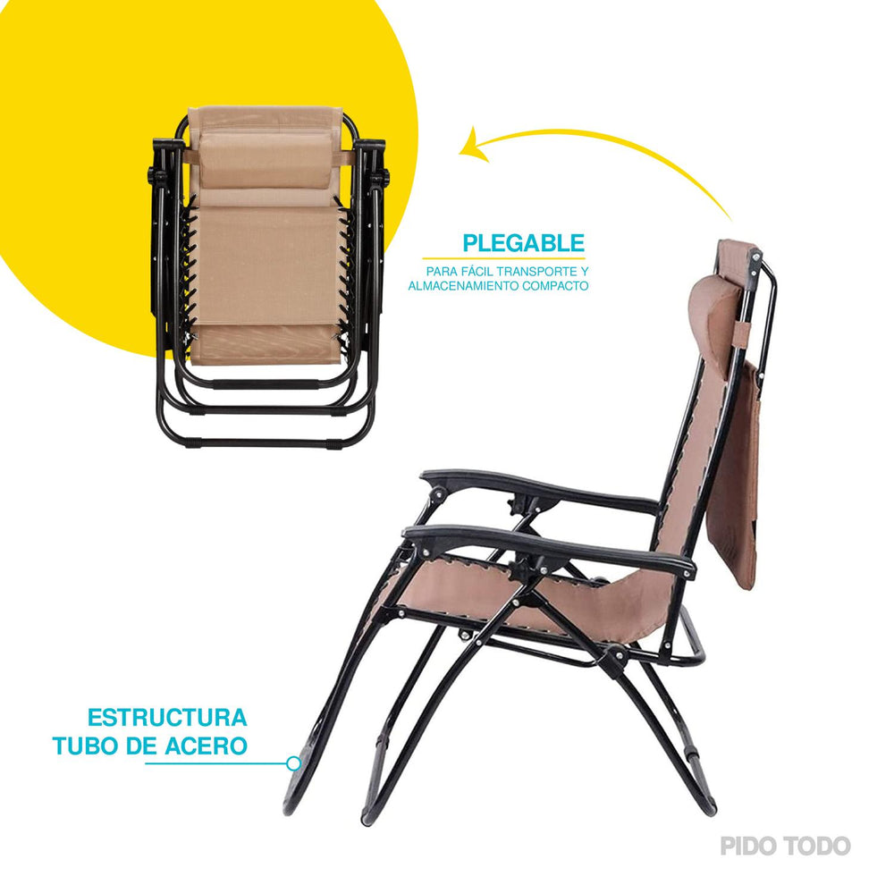 Set De 2 Sillas Camastro Plegable Tecnologia Gravedad Cero Reclinable con sombrilla