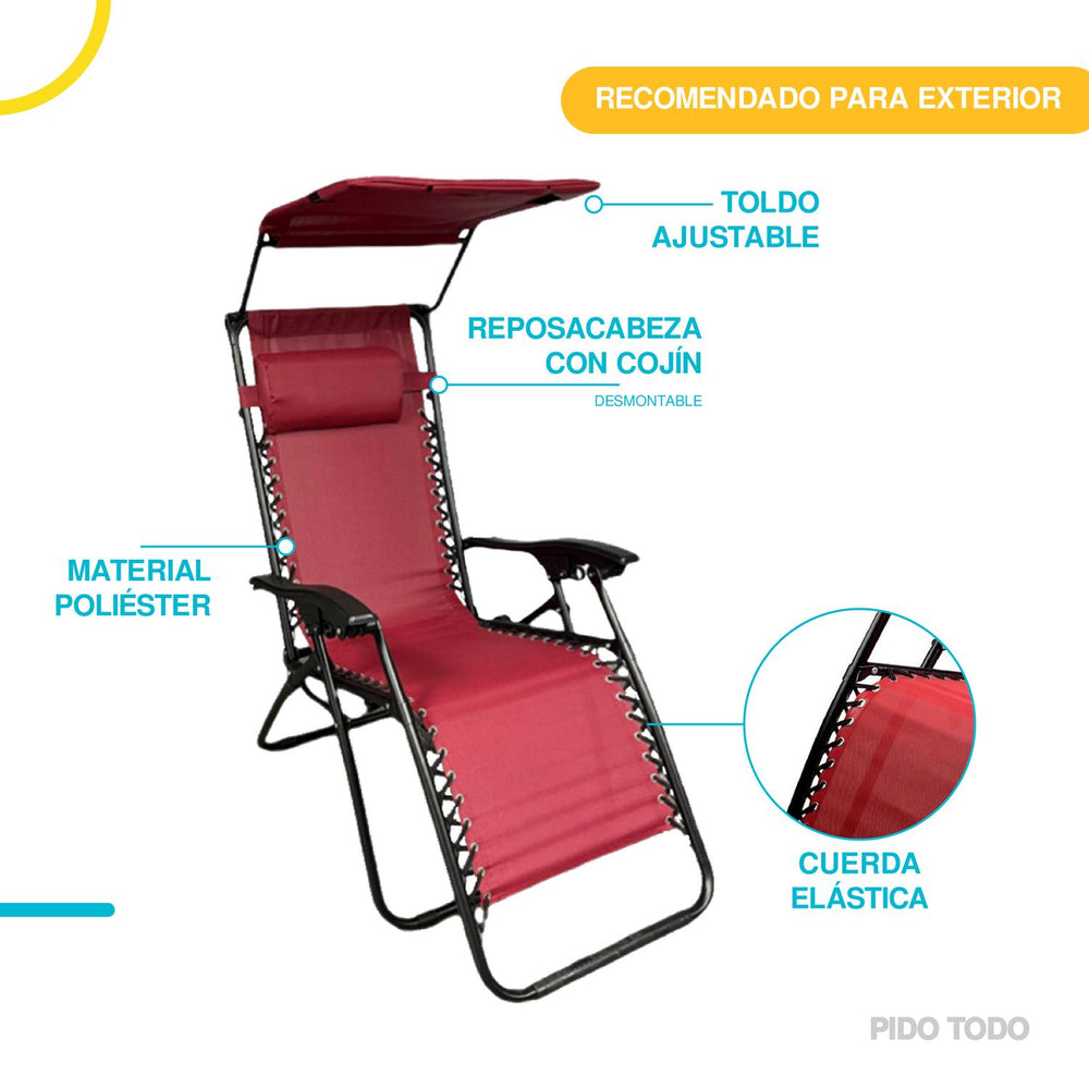 Set De 2 Sillas Camastro Plegable Tecnologia Gravedad Cero Reclinable con sombrilla