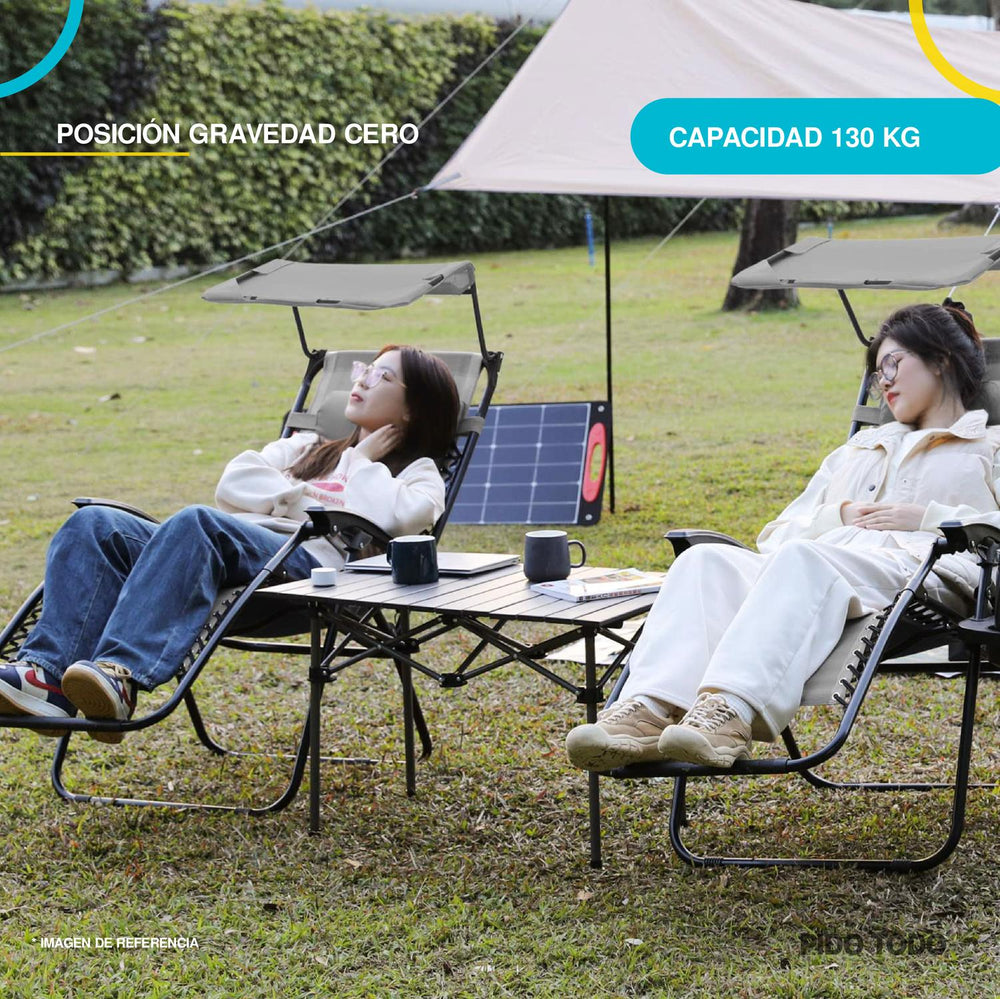 Set De 2 Sillas Camastro Plegable Tecnologia Gravedad Cero Reclinable con sombrilla