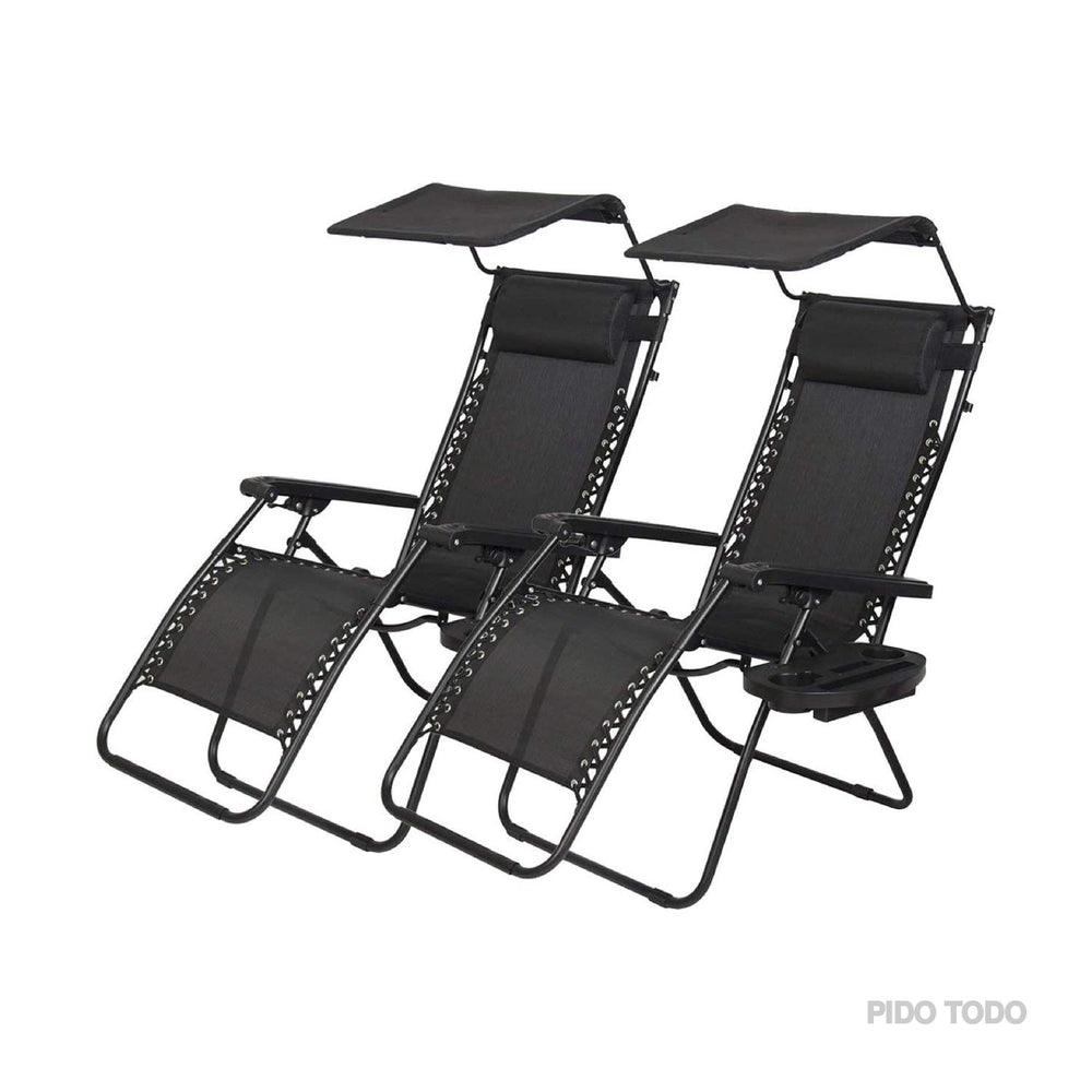 Set De 2 Sillas Camastro Plegable Tecnologia Gravedad Cero Reclinable con sombrilla