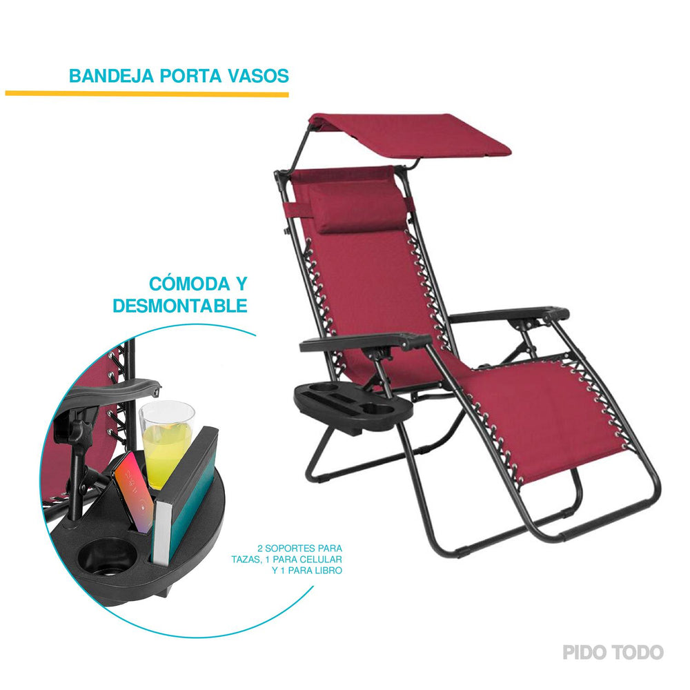 Set De 2 Sillas Camastro Plegable Tecnologia Gravedad Cero Reclinable con sombrilla