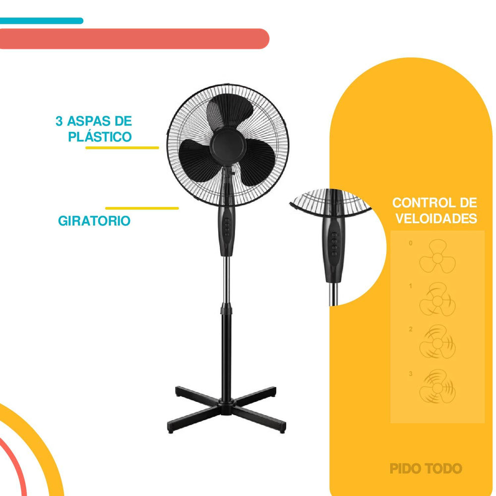 Abanico de Pedestal 16plg Giratorio Negro
